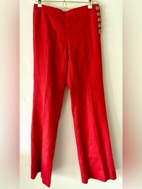 Anthropology Elevenses Linen High Rise Wide Leg Relaxed Pants Red 2 Euro Summer